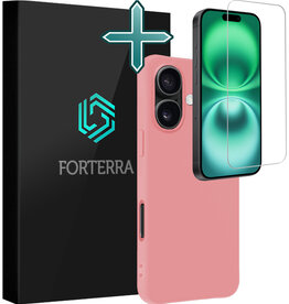 Forterra Forterra iPhone 16 Plus Hoesje Siliconen Met Screenprotector Met Dichte Notch - Lichtroze