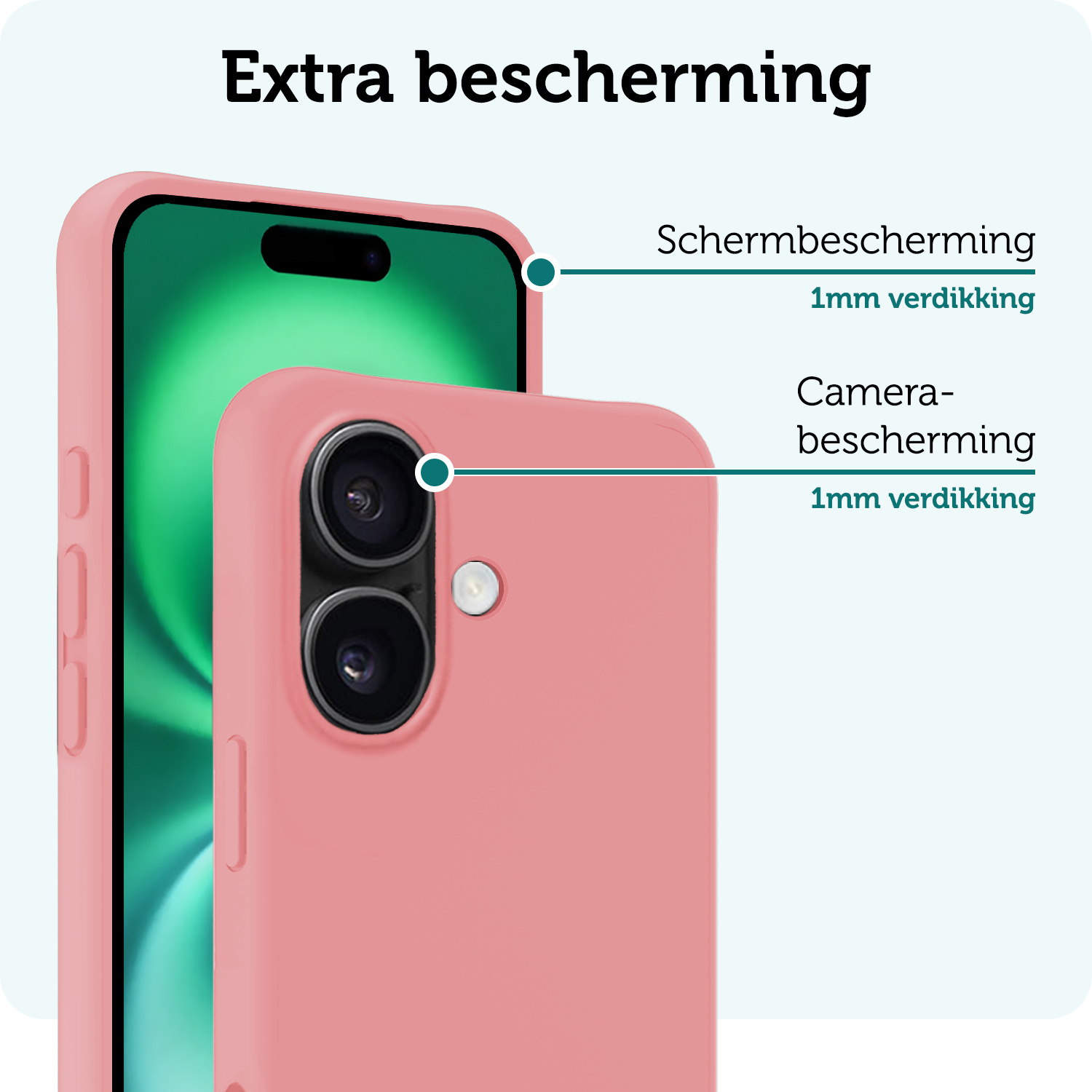 Forterra Hoesje Geschikt voor iPhone 16 Plus Case Siliconen Hoes Met Screenprotector - Hoes Geschikt voor iPhone 16 Plus Hoesje Back Cover - Lichtroze