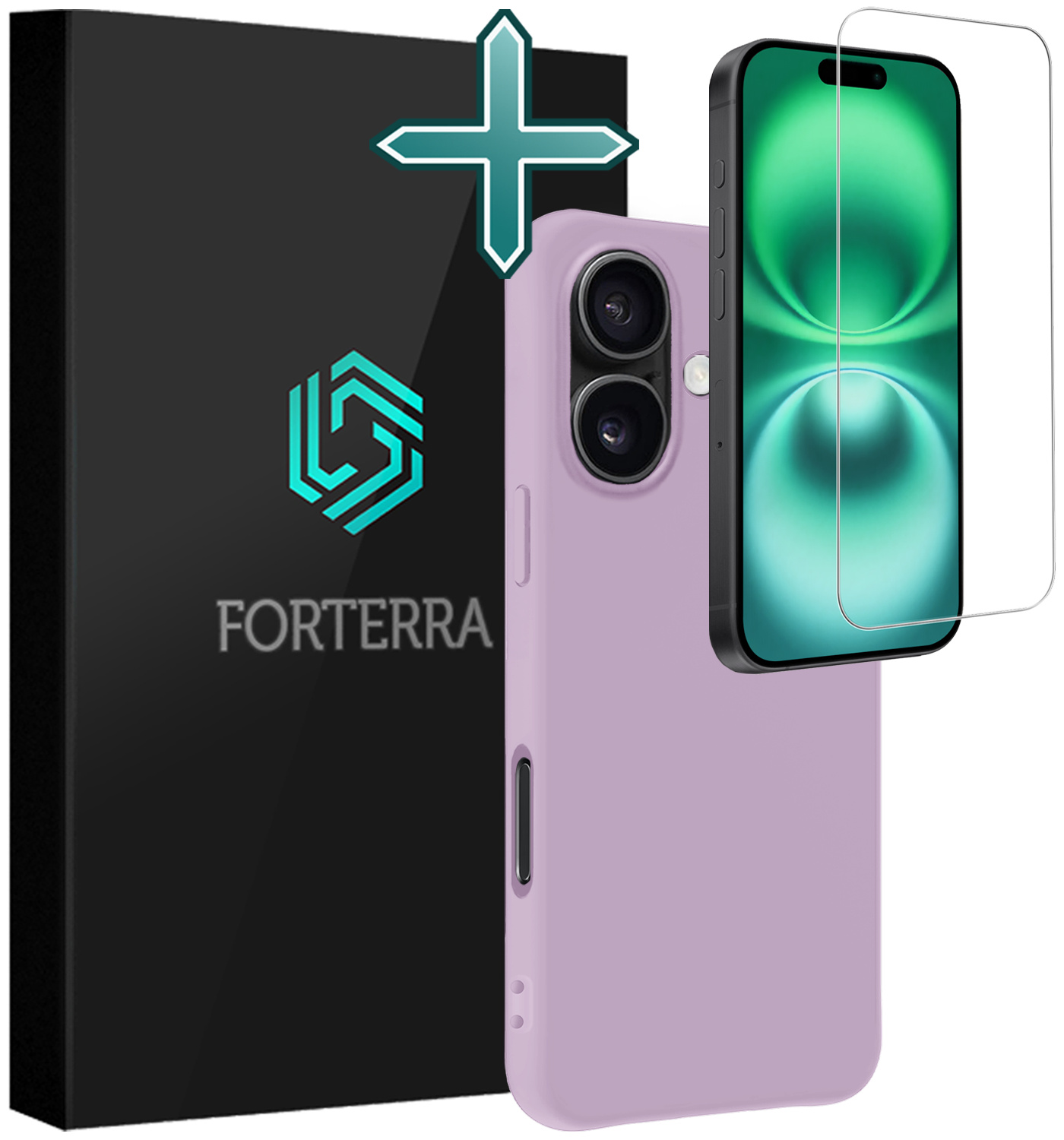 Forterra Hoesje Geschikt voor iPhone 16 Plus Case Siliconen Hoes Met Screenprotector - Hoes Geschikt voor iPhone 16 Plus Hoesje Back Cover - Lila