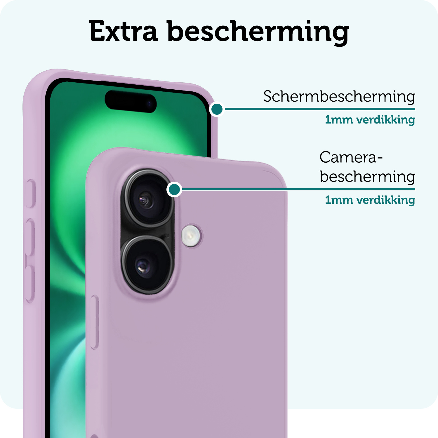 Forterra Hoesje Geschikt voor iPhone 16 Plus Case Siliconen Hoes Met Screenprotector - Hoes Geschikt voor iPhone 16 Plus Hoesje Back Cover - Lila
