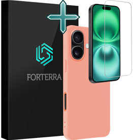 Forterra Forterra iPhone 16 Plus Hoesje Siliconen Met Screenprotector Met Dichte Notch - Perzik
