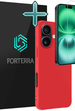 Forterra Hoesje Geschikt voor iPhone 16 Plus Case Siliconen Hoes Met Screenprotector - Hoes Geschikt voor iPhone 16 Plus Hoesje Back Cover - Rood