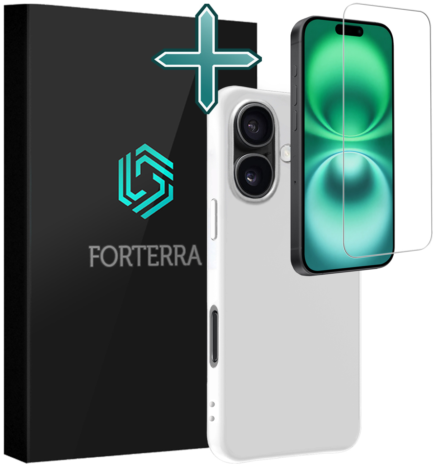 Forterra Hoesje Geschikt voor iPhone 16 Plus Case Siliconen Hoes Met Screenprotector - Hoes Geschikt voor iPhone 16 Plus Hoesje Back Cover - Wit