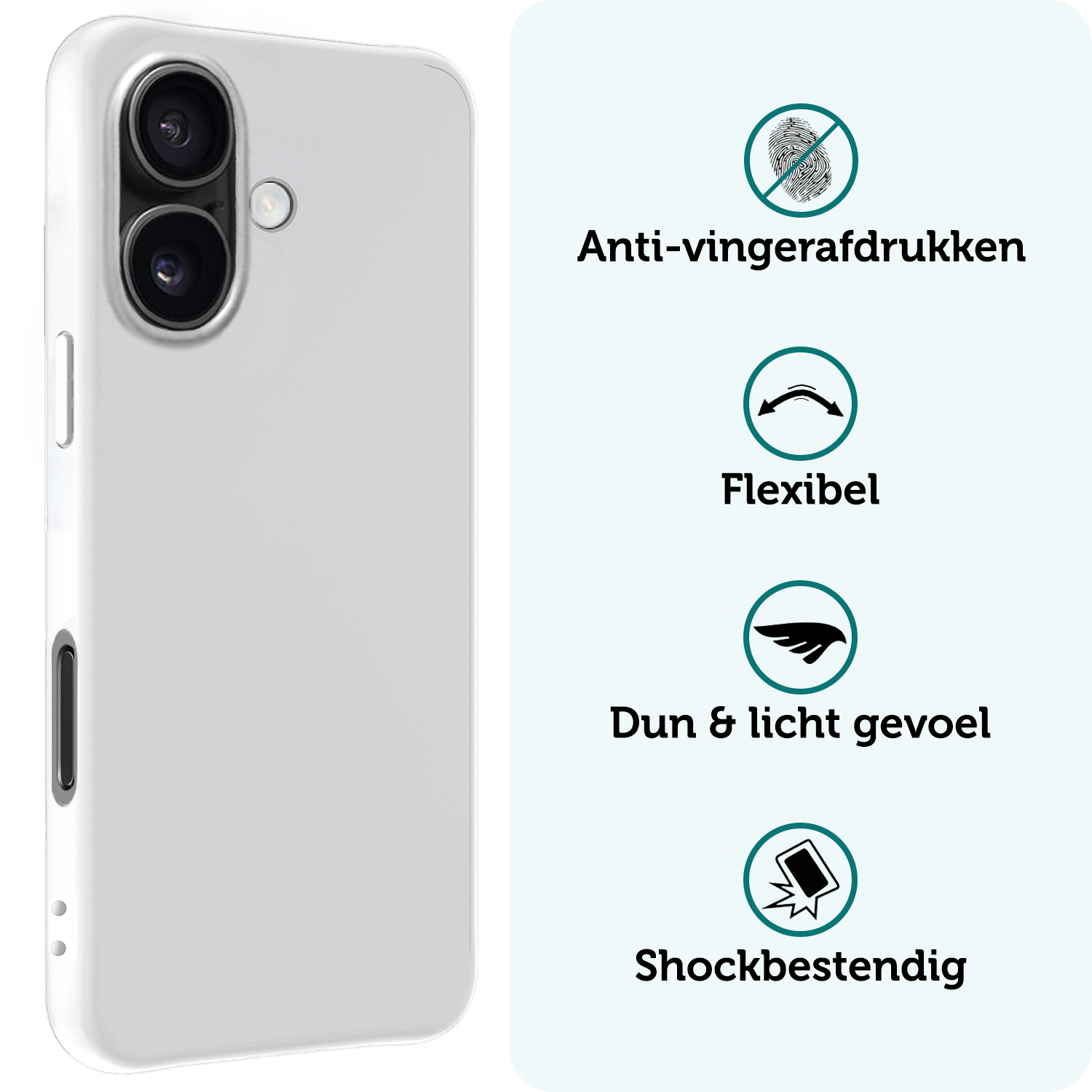 Forterra Hoesje Geschikt voor iPhone 16 Plus Case Siliconen Hoes Met Screenprotector - Hoes Geschikt voor iPhone 16 Plus Hoesje Back Cover - Wit