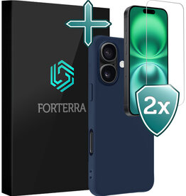 Forterra Forterra iPhone 16 Plus Hoesje Siliconen Met 2x Screenprotector Met Dichte Notch - Donkerblauw