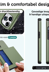 Forterra Hoesje Geschikt voor iPhone 16 Pro Pashouder Hard Case Hoes Met 2x Screenprotector - Hoes Geschikt voor iPhone 16 Pro Hoesje Back Cover Met Pasjeshouder - Donkergroen