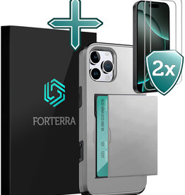 Forterra Forterra iPhone 16 Pro Hoesje Pashouder Hard Met 2x Screenprotector - Grijs