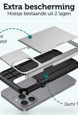 Forterra Hoesje Geschikt voor iPhone 16 Pro Pashouder Hard Case Hoes Met 2x Screenprotector - Hoes Geschikt voor iPhone 16 Pro Hoesje Back Cover Met Pasjeshouder - Grijs