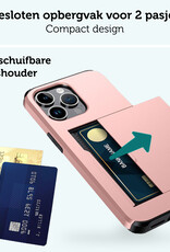 Forterra Hoesje Geschikt voor iPhone 16 Pro Pashouder Hard Case Hoes Met 2x Screenprotector - Hoes Geschikt voor iPhone 16 Pro Hoesje Back Cover Met Pasjeshouder - Rosé goud