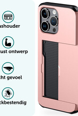 Forterra Hoesje Geschikt voor iPhone 16 Pro Pashouder Hard Case Hoes Met 2x Screenprotector - Hoes Geschikt voor iPhone 16 Pro Hoesje Back Cover Met Pasjeshouder - Rosé goud