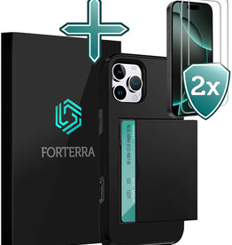 Forterra Forterra iPhone 16 Pro Hoesje Pashouder Hard Met 2x Screenprotector - Zwart