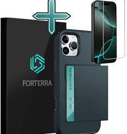 Forterra Forterra iPhone 16 Pro Max Hoesje Pashouder Hard Met Screenprotector - Donker Blauw