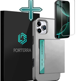 Forterra Forterra iPhone 16 Pro Max Hoesje Pashouder Hard Met Screenprotector - Grijs