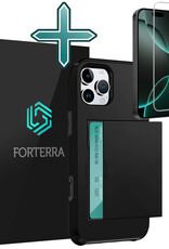 Forterra Hoesje Geschikt voor iPhone 16 Pro Max Pashouder Hard Case Hoes Met Screenprotector - Hoes Geschikt voor iPhone 16 Pro Max Hoesje Back Cover Met Pasjeshouder - Zwart