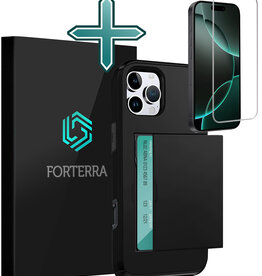 Forterra Forterra iPhone 16 Pro Max Hoesje Pashouder Hard Met Screenprotector - Zwart