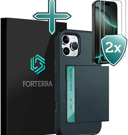 Forterra Forterra iPhone 16 Pro Max Hoesje Pashouder Hard Met 2x Screenprotector - Donker Blauw