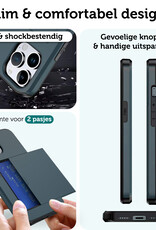 Forterra Hoesje Geschikt voor iPhone 16 Pro Max Pashouder Hard Case Hoes Met 2x Screenprotector - Hoes Geschikt voor iPhone 16 Pro Max Hoesje Back Cover Met Pasjeshouder - Donkerblauw