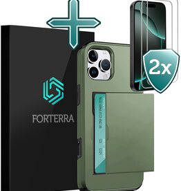 Forterra Forterra iPhone 16 Pro Max Hoesje Pashouder Hard Met 2x Screenprotector - Donker Groen
