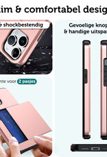 Forterra Hoesje Geschikt voor iPhone 16 Pro Max Pashouder Hard Case Hoes Met 2x Screenprotector - Hoes Geschikt voor iPhone 16 Pro Max Hoesje Back Cover Met Pasjeshouder - Rosé Goud