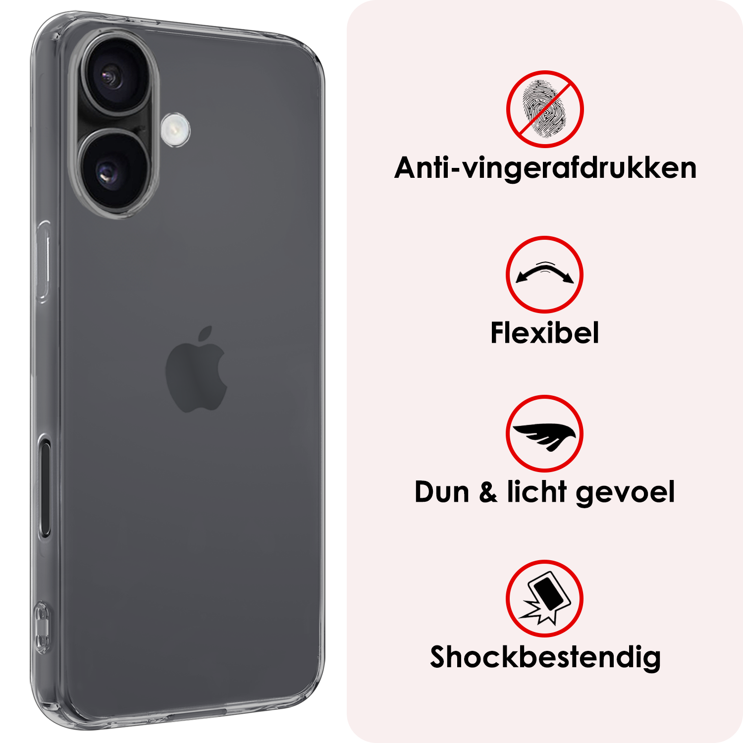 NoXx Hoes Geschikt voor iPhone 16 Hoesje Cover Siliconen Back Case Hoes - Transparant - 2x
