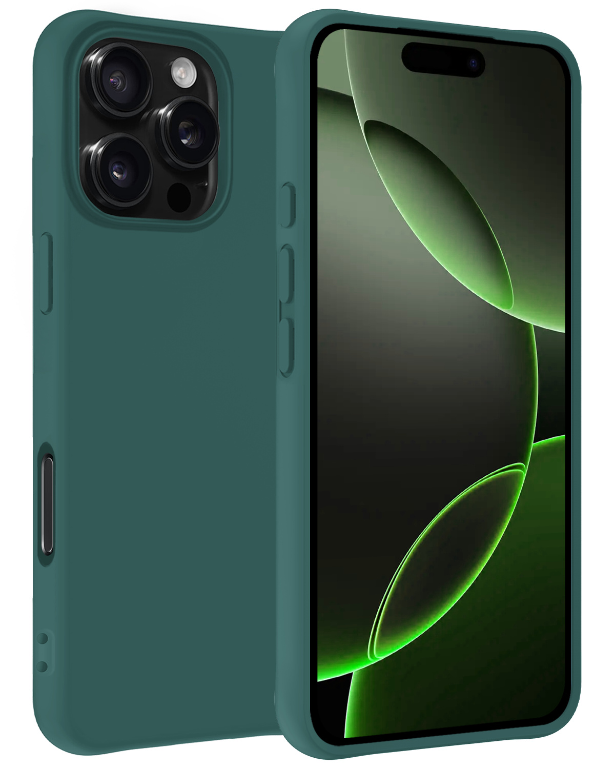BASEY. Hoes Geschikt voor iPhone 16 Pro Hoesje Siliconen Back Cover Case - Hoesje Geschikt voor iPhone 16 Pro Hoes Cover Hoesje - Donkergroen