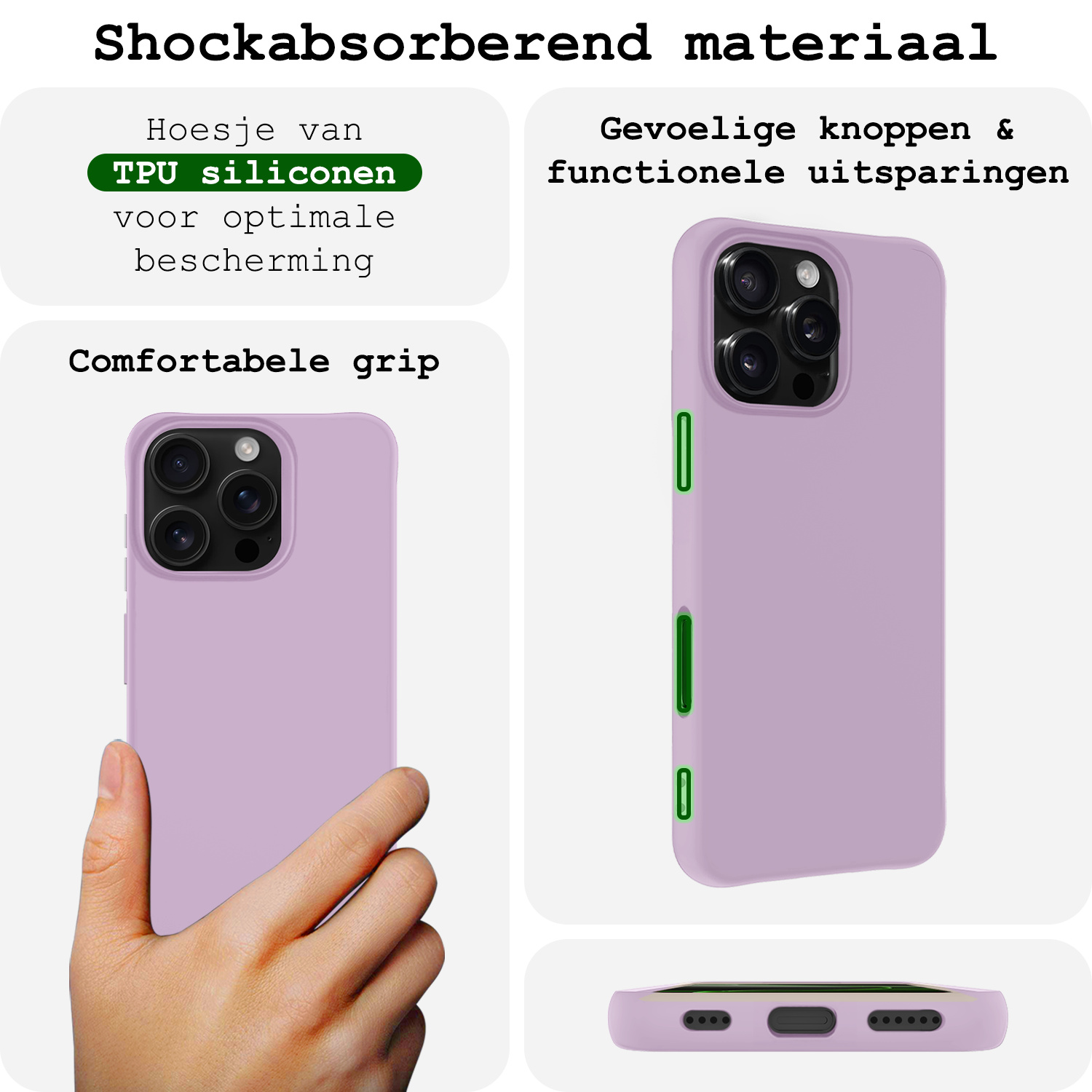 BASEY. Hoes Geschikt voor iPhone 16 Pro Hoesje Siliconen Back Cover Case - Hoesje Geschikt voor iPhone 16 Pro Hoes Cover Hoesje - Lila