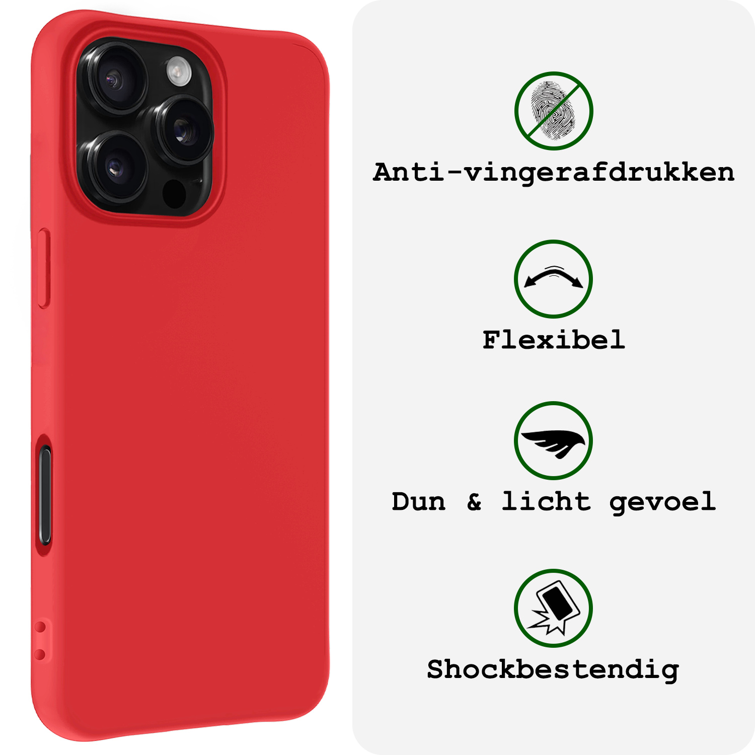 BASEY. Hoes Geschikt voor iPhone 16 Pro Hoesje Siliconen Back Cover Case - Hoesje Geschikt voor iPhone 16 Pro Hoes Cover Hoesje - Rood