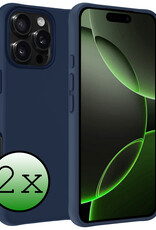 BASEY. Hoes Geschikt voor iPhone 16 Pro Hoesje Siliconen Back Cover Case - Hoesje Geschikt voor iPhone 16 Pro Hoes Cover Hoesje - Donkerblauw - 2 Stuks