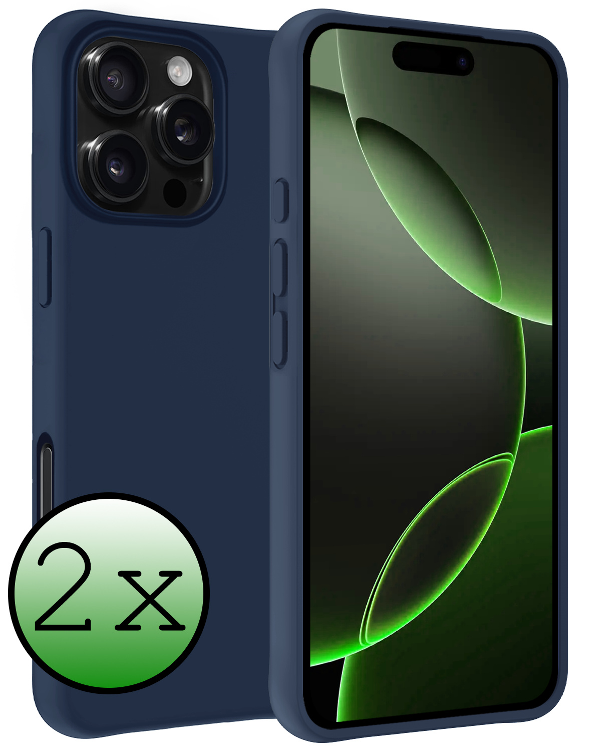 BASEY. Hoes Geschikt voor iPhone 16 Pro Hoesje Siliconen Back Cover Case - Hoesje Geschikt voor iPhone 16 Pro Hoes Cover Hoesje - Donkerblauw - 2 Stuks