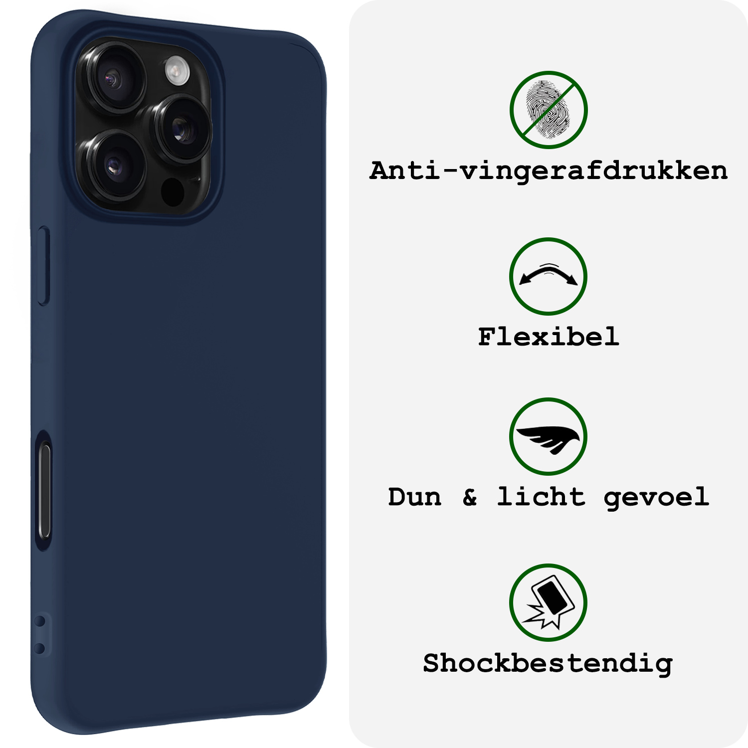 BASEY. Hoes Geschikt voor iPhone 16 Pro Hoesje Siliconen Back Cover Case - Hoesje Geschikt voor iPhone 16 Pro Hoes Cover Hoesje - Donkerblauw - 2 Stuks