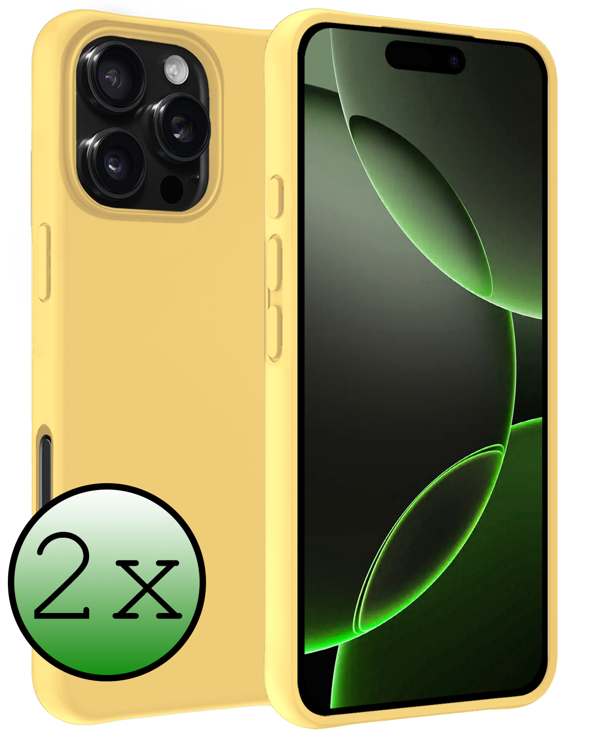 BASEY. Hoes Geschikt voor iPhone 16 Pro Hoesje Siliconen Back Cover Case - Hoesje Geschikt voor iPhone 16 Pro Hoes Cover Hoesje - Geel - 2 Stuks