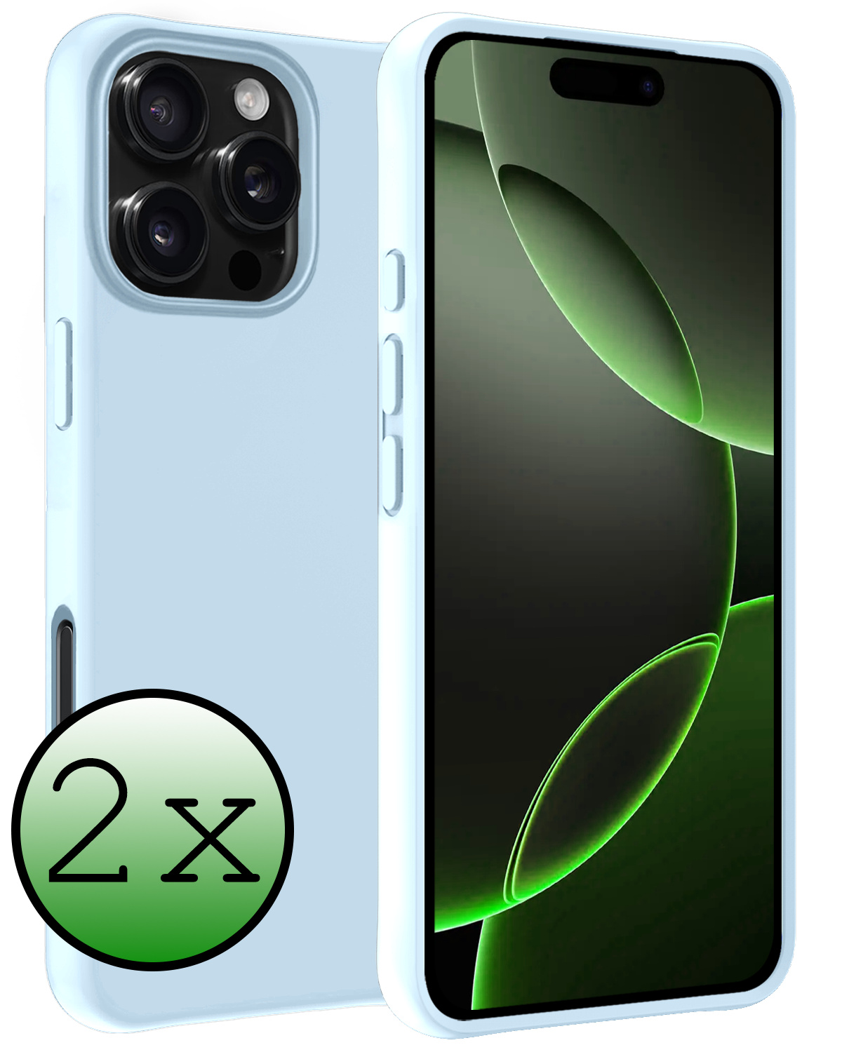 BASEY. Hoes Geschikt voor iPhone 16 Pro Hoesje Siliconen Back Cover Case - Hoesje Geschikt voor iPhone 16 Pro Hoes Cover Hoesje - Lichtblauw - 2 Stuks