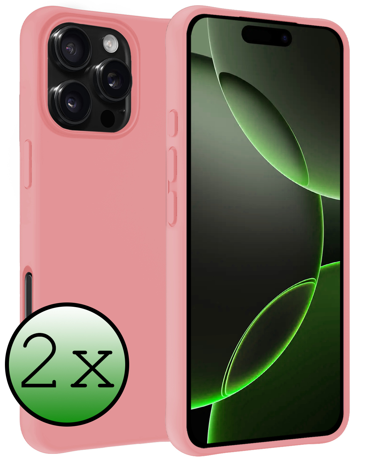 BASEY. Hoes Geschikt voor iPhone 16 Pro Hoesje Siliconen Back Cover Case - Hoesje Geschikt voor iPhone 16 Pro Hoes Cover Hoesje - Lichtroze - 2 Stuks