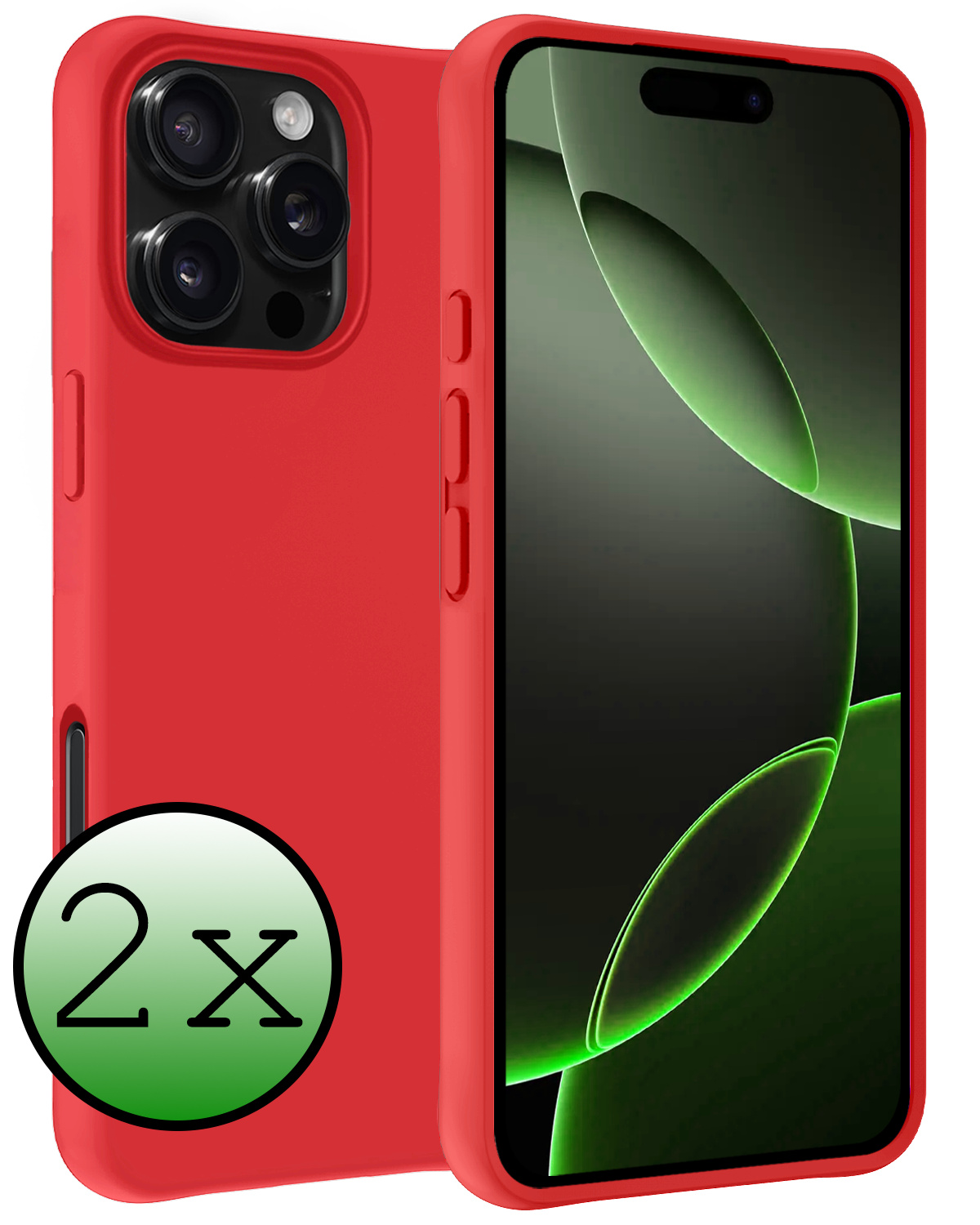 BASEY. Hoes Geschikt voor iPhone 16 Pro Hoesje Siliconen Back Cover Case - Hoesje Geschikt voor iPhone 16 Pro Hoes Cover Hoesje - Rood - 2 Stuks