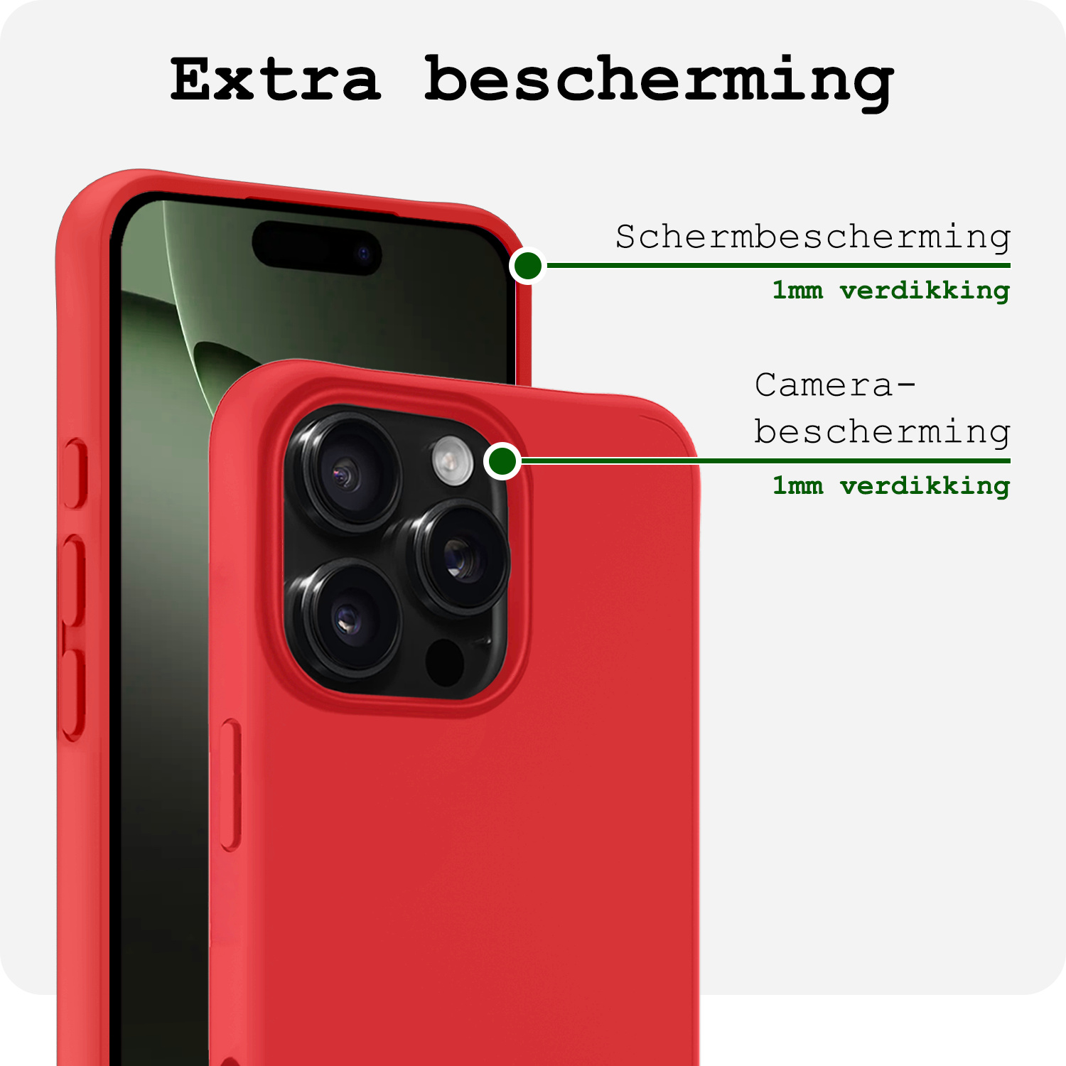 BASEY. Hoes Geschikt voor iPhone 16 Pro Hoesje Siliconen Back Cover Case - Hoesje Geschikt voor iPhone 16 Pro Hoes Cover Hoesje - Rood - 2 Stuks