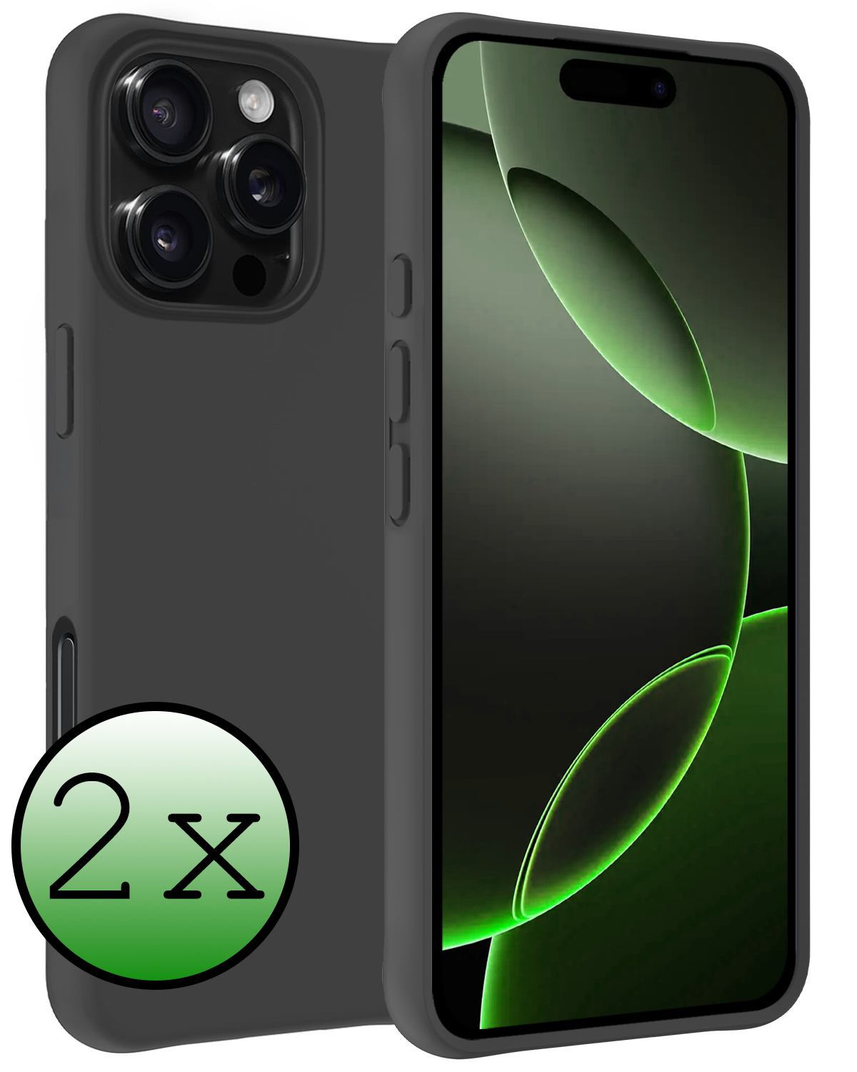 BASEY. Hoes Geschikt voor iPhone 16 Pro Hoesje Siliconen Back Cover Case - Hoesje Geschikt voor iPhone 16 Pro Hoes Cover Hoesje - Zwart - 2 Stuks