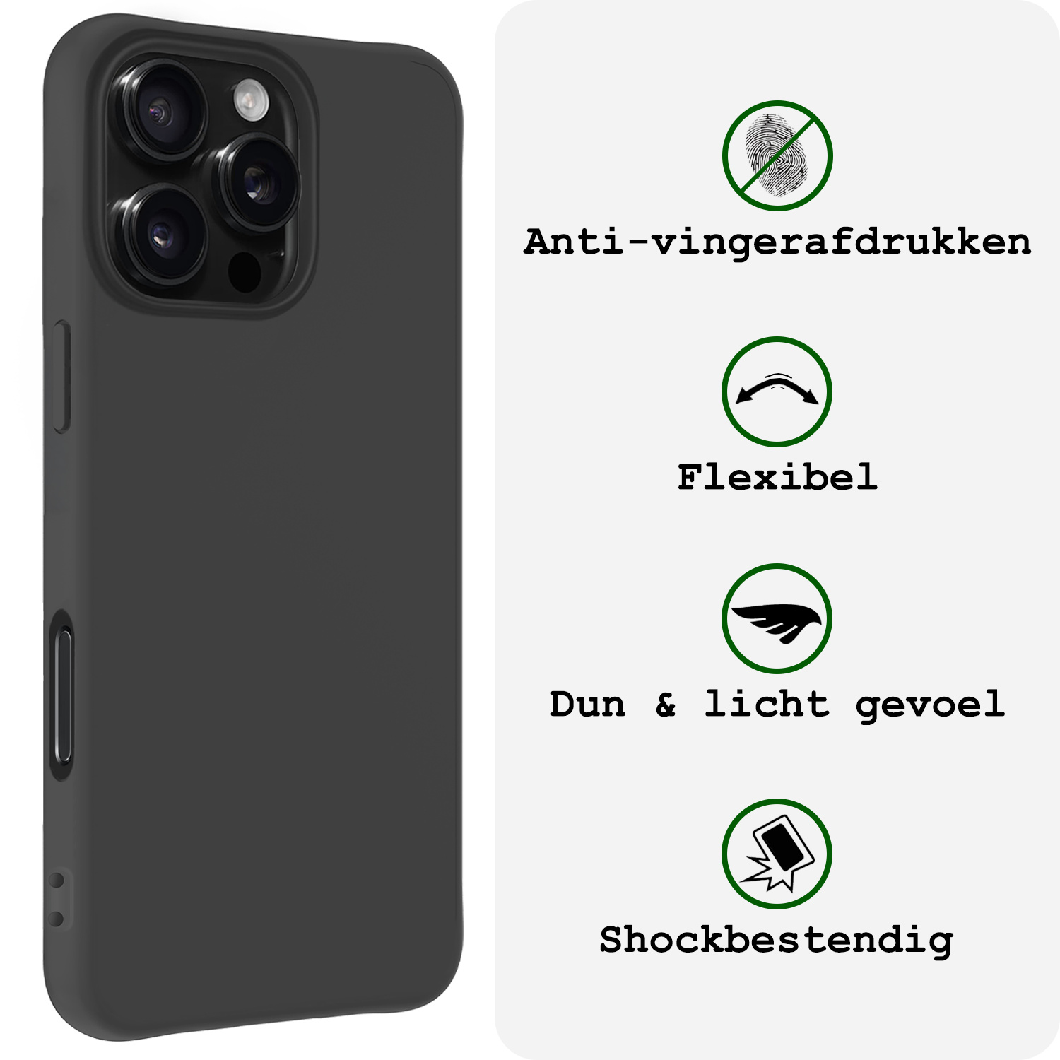 BASEY. Hoes Geschikt voor iPhone 16 Pro Hoesje Siliconen Back Cover Case - Hoesje Geschikt voor iPhone 16 Pro Hoes Cover Hoesje - Zwart - 2 Stuks