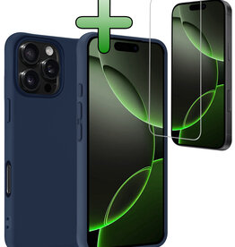 BASEY. BASEY. iPhone 16 Pro Hoesje Siliconen Met Screenprotector Met Dichte Notch - Donkerblauw