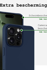 BASEY. Hoes Geschikt voor iPhone 16 Pro Hoesje Siliconen Back Cover Case Met Screenprotector - Hoesje Geschikt voor iPhone 16 Pro Hoes Cover Hoesje - Donkerblauw
