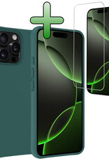 BASEY. Hoes Geschikt voor iPhone 16 Pro Hoesje Siliconen Back Cover Case Met Screenprotector - Hoesje Geschikt voor iPhone 16 Pro Hoes Cover Hoesje - Donkergroen