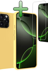 BASEY. Hoes Geschikt voor iPhone 16 Pro Hoesje Siliconen Back Cover Case Met Screenprotector - Hoesje Geschikt voor iPhone 16 Pro Hoes Cover Hoesje - Geel