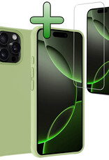 BASEY. Hoes Geschikt voor iPhone 16 Pro Hoesje Siliconen Back Cover Case Met Screenprotector - Hoesje Geschikt voor iPhone 16 Pro Hoes Cover Hoesje - Groen