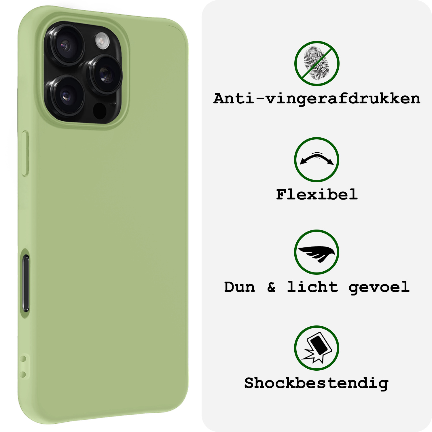 BASEY. Hoes Geschikt voor iPhone 16 Pro Hoesje Siliconen Back Cover Case Met Screenprotector - Hoesje Geschikt voor iPhone 16 Pro Hoes Cover Hoesje - Groen
