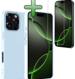 BASEY. BASEY. iPhone 16 Pro Hoesje Siliconen Met Screenprotector Met Dichte Notch - Lichtblauw