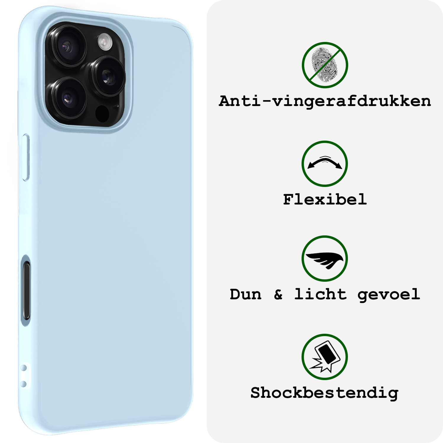 BASEY. Hoes Geschikt voor iPhone 16 Pro Hoesje Siliconen Back Cover Case Met Screenprotector - Hoesje Geschikt voor iPhone 16 Pro Hoes Cover Hoesje - Lichtblauw