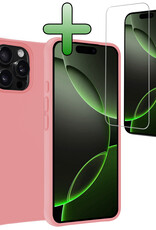 BASEY. Hoes Geschikt voor iPhone 16 Pro Hoesje Siliconen Back Cover Case Met Screenprotector - Hoesje Geschikt voor iPhone 16 Pro Hoes Cover Hoesje - Lichtroze