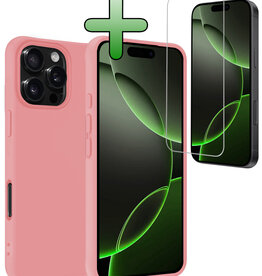 BASEY. BASEY. iPhone 16 Pro Hoesje Siliconen Met Screenprotector Met Dichte Notch - Lichtroze