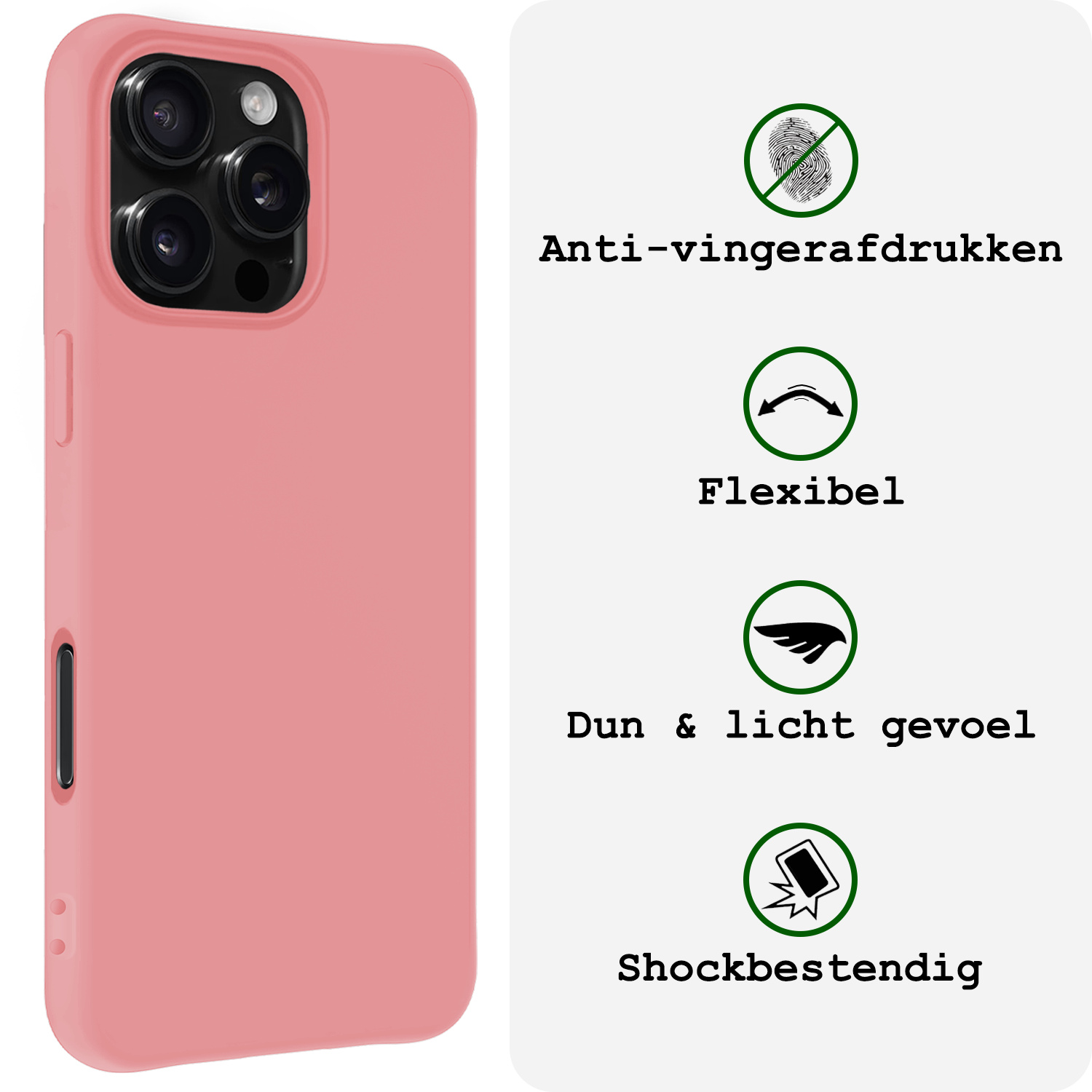 BASEY. Hoes Geschikt voor iPhone 16 Pro Hoesje Siliconen Back Cover Case Met Screenprotector - Hoesje Geschikt voor iPhone 16 Pro Hoes Cover Hoesje - Lichtroze