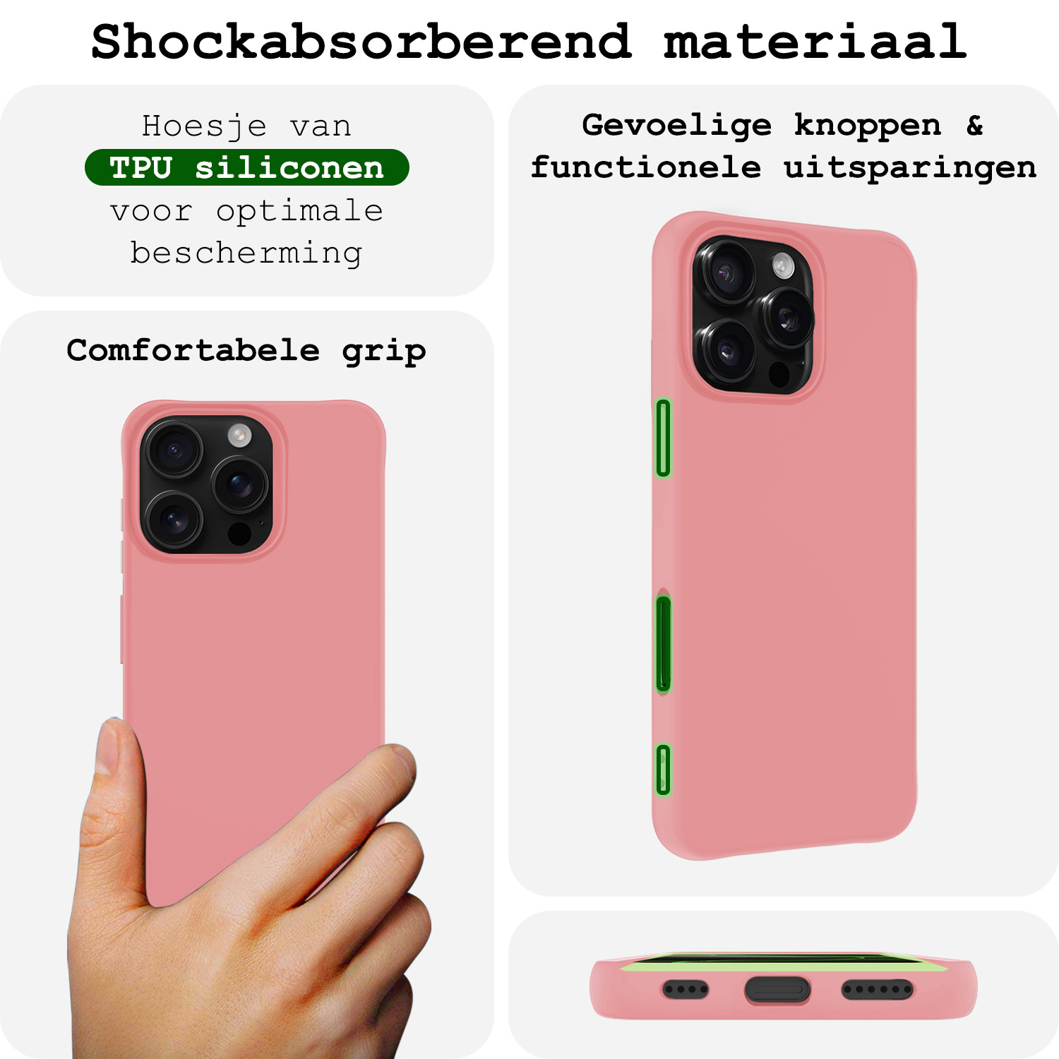 BASEY. Hoes Geschikt voor iPhone 16 Pro Hoesje Siliconen Back Cover Case Met Screenprotector - Hoesje Geschikt voor iPhone 16 Pro Hoes Cover Hoesje - Lichtroze