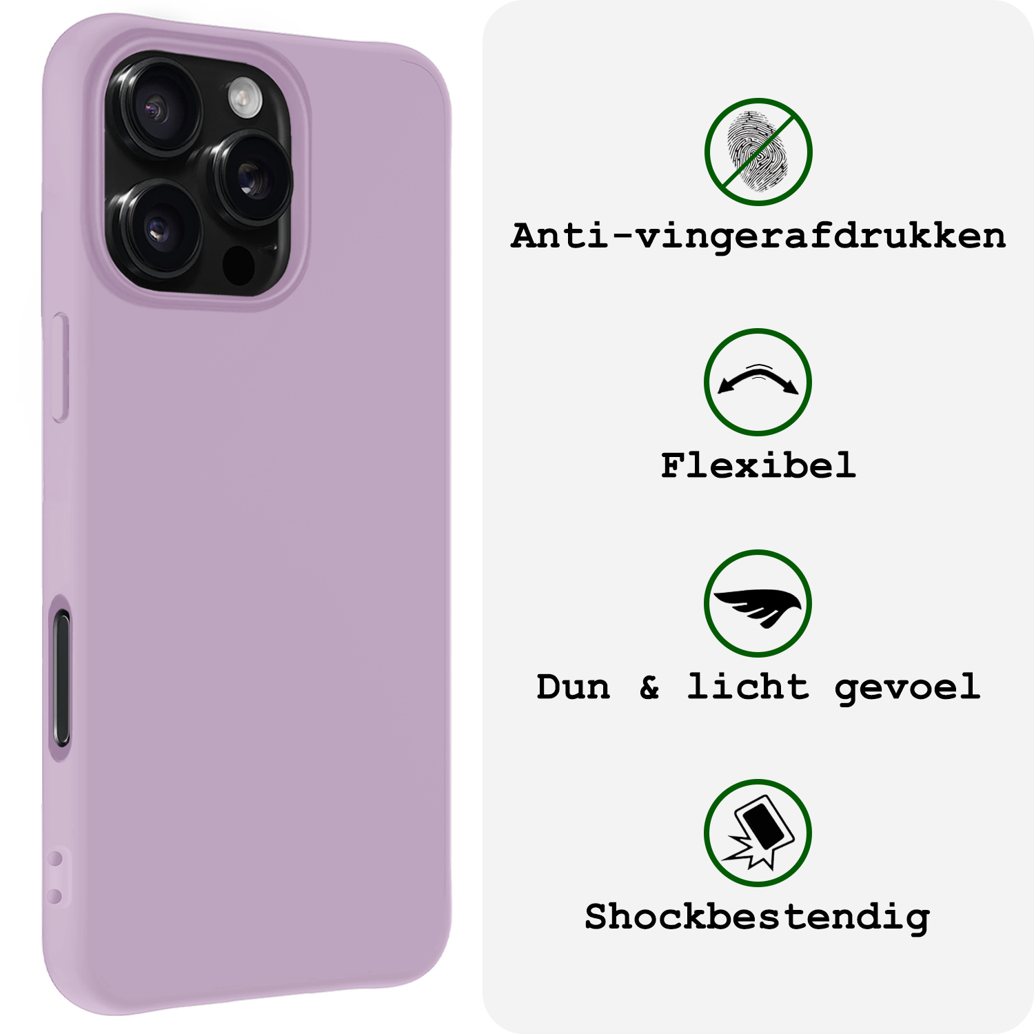 BASEY. Hoes Geschikt voor iPhone 16 Pro Hoesje Siliconen Back Cover Case Met Screenprotector - Hoesje Geschikt voor iPhone 16 Pro Hoes Cover Hoesje - Lila